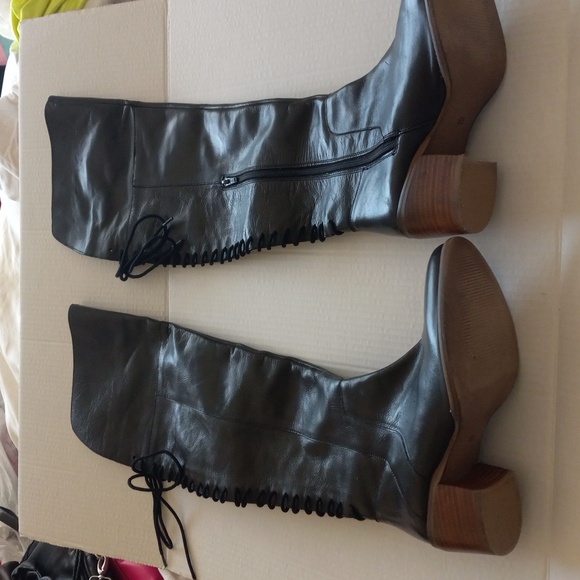 DIBA TRUE SUNSET SAIL Back Lace Up Leather Boot Black 8.5 Side Zip Over the Knee - Picture 1 of 16